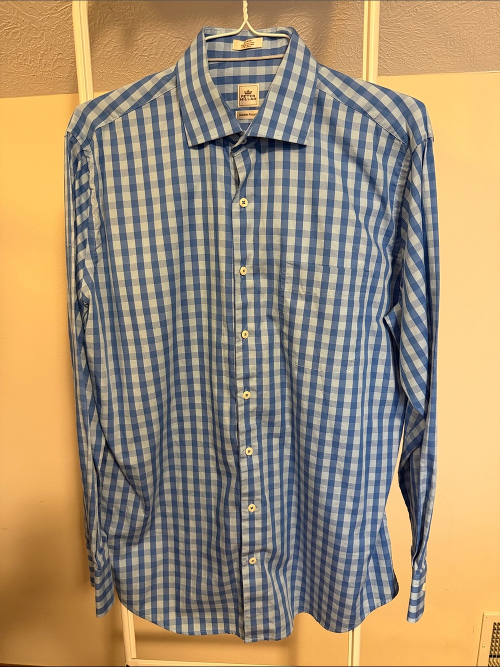 Peter Millar checkered blue button front cotton shirt - sz Large  Seaside Finish